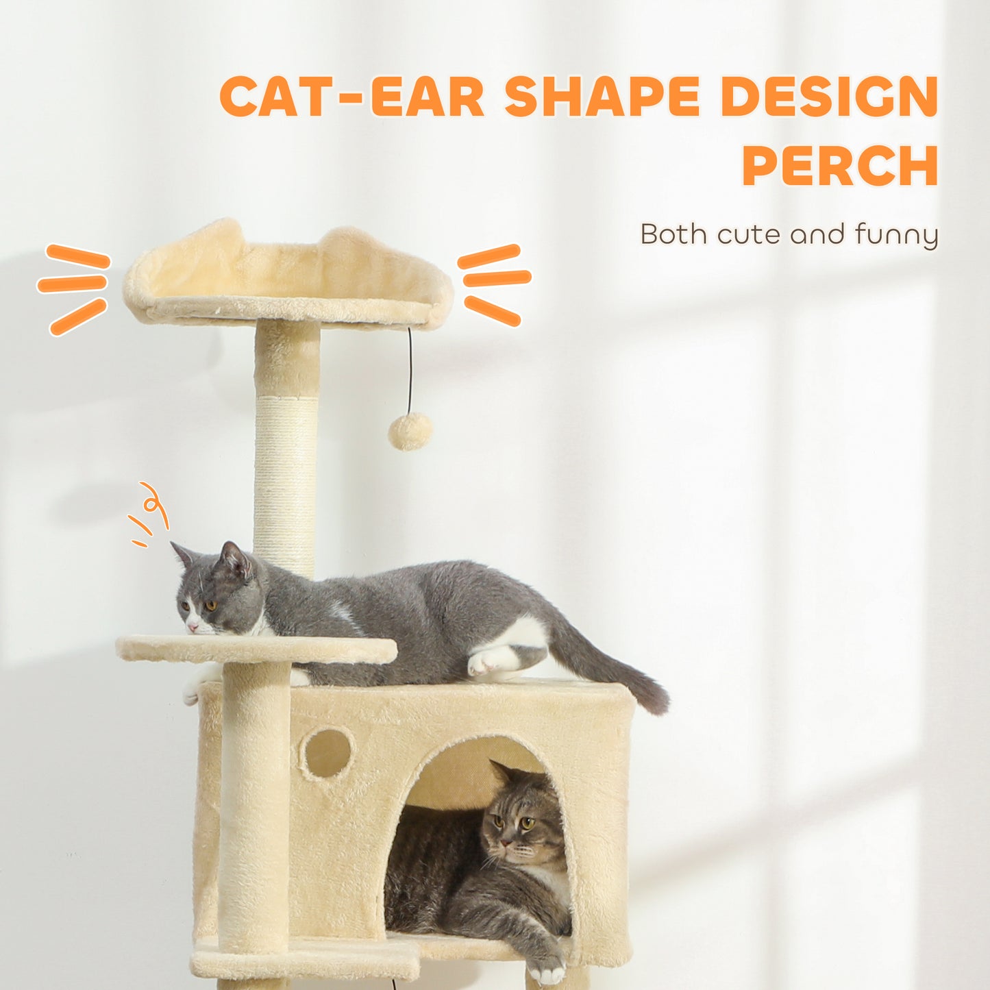 180cm Large Cat Tree Tower with Sisal Scratching Posts, Condos, Plush Perches, Hammock, Ladder, Beige