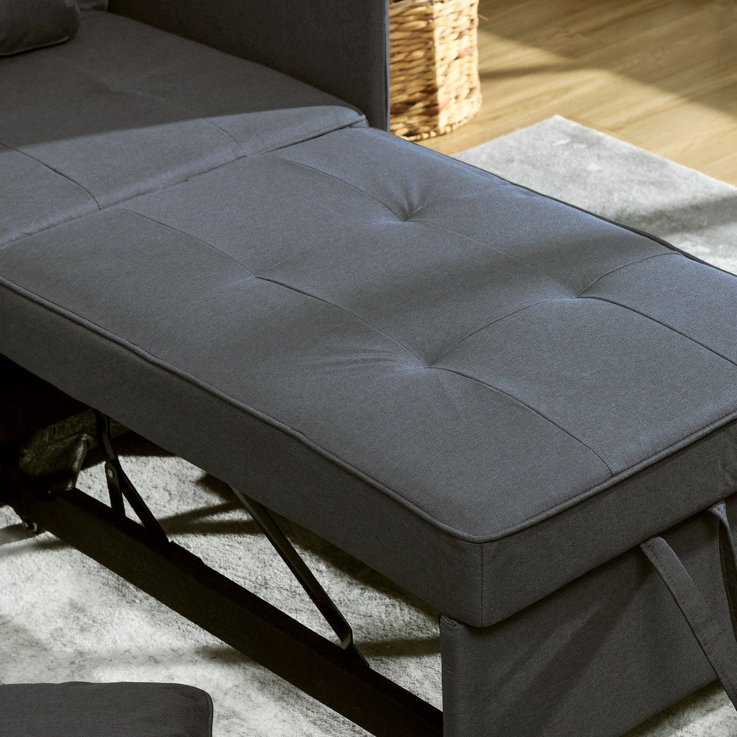 Convertible Single Sofa Bed, 3-in-1 Multi-Functional Sleeper Chair Bed with Magazine Pocket, Grey