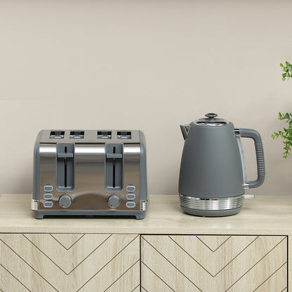 Stainless Steel Panel Kettle and Toaster Set - Grey