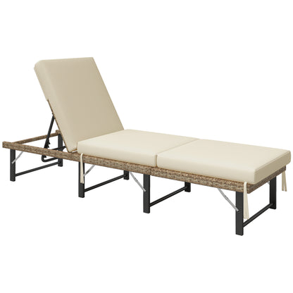 Single Folding Rattan Sun Lounger, with Cushion - Grey