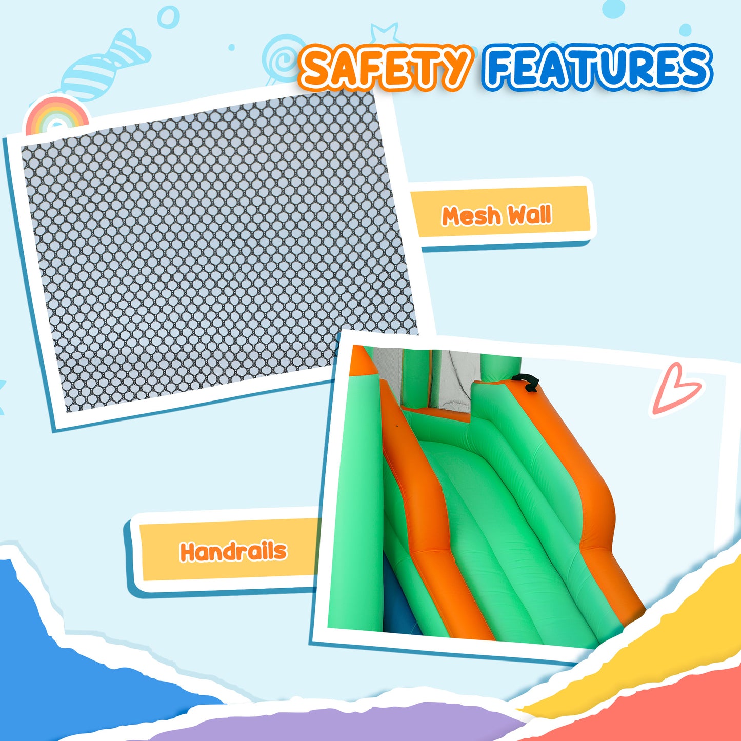 8 in 1 Inflatable Bounce House with 550W Blower, Slide, 2 Pools, Basketball Hoop, Climbing Wall, Water Gun, Ring Toss