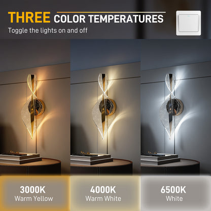 Led Wall Lamp 2 Pack, 13W Modern Indoor Spiral Wall Light, Colour Temperature Adjustable 3000K/4000K/6500K, for Bedroom