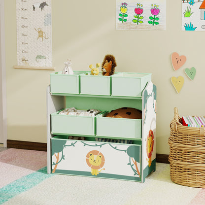 Kids Toy Storage Units, 3-Tier Toy Organiser Shelf with 6 Removable Boxes for Kids, Bedroom, Playroom, Green