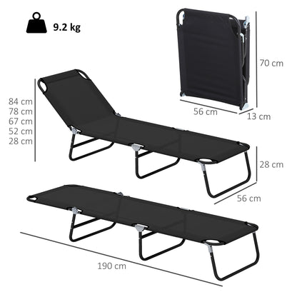 Garden Sun Lounger, with Five-Position Back - Black