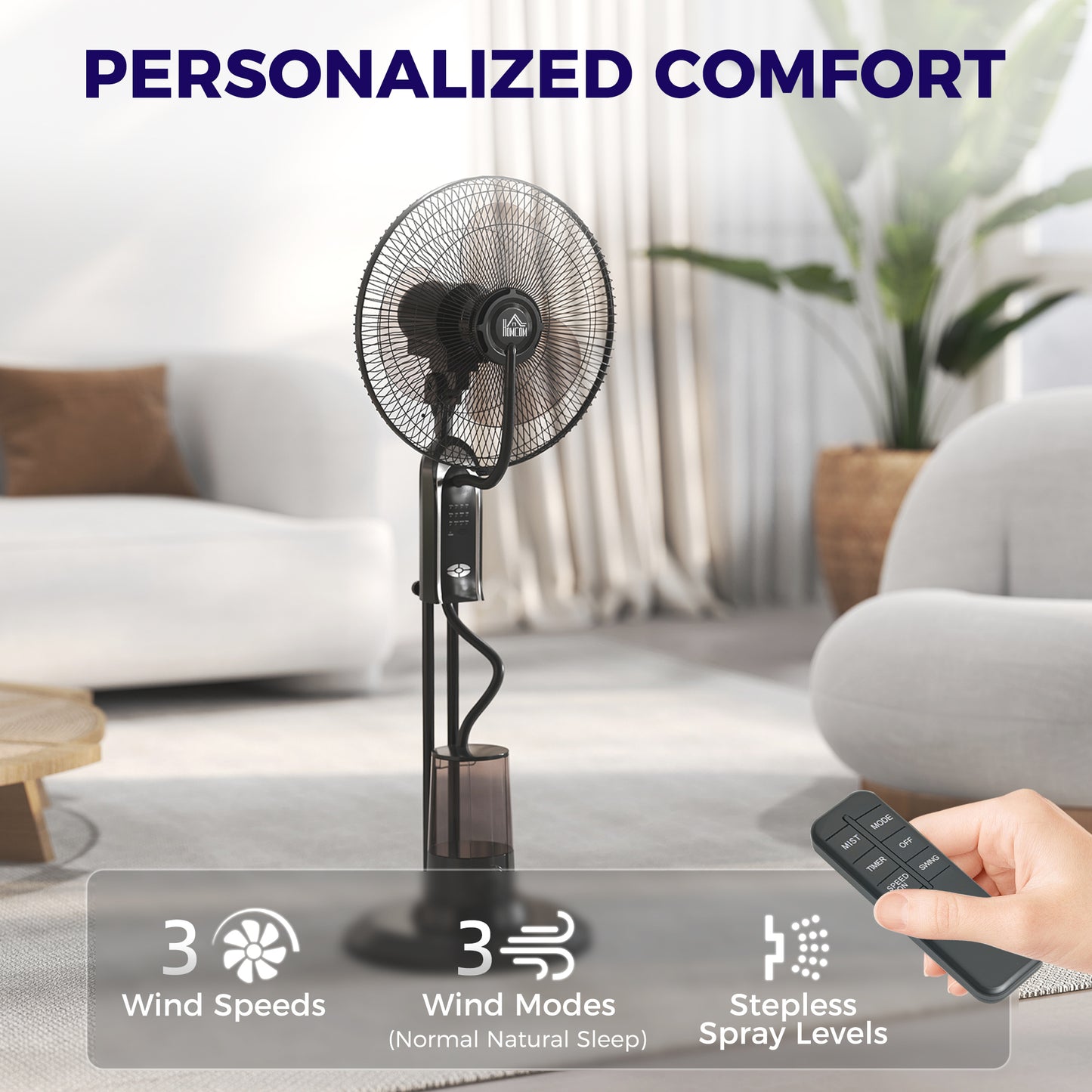 Pedestal Fan with Water Mist Spray, Spray Misting Fan with 70° Oscillation, Tilt Head, 3 Speeds, 3 Modes, Adjustable Mist