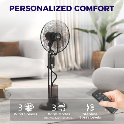Pedestal Fan with Water Mist Spray, Spray Misting Fan with 70° Oscillation, Tilt Head, 3 Speeds, 3 Modes, Adjustable Mist