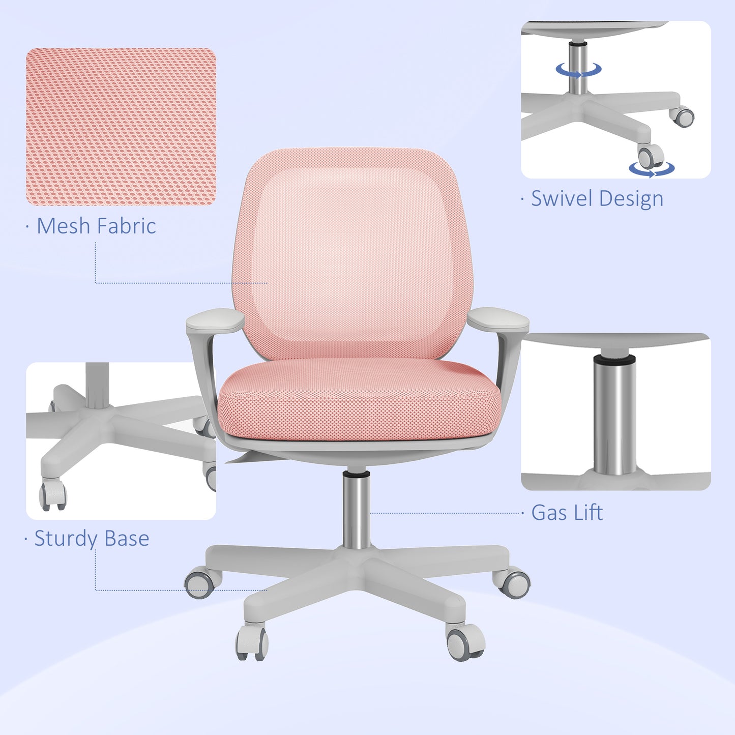 44-56cm Mesh Back Office Chair - Pink