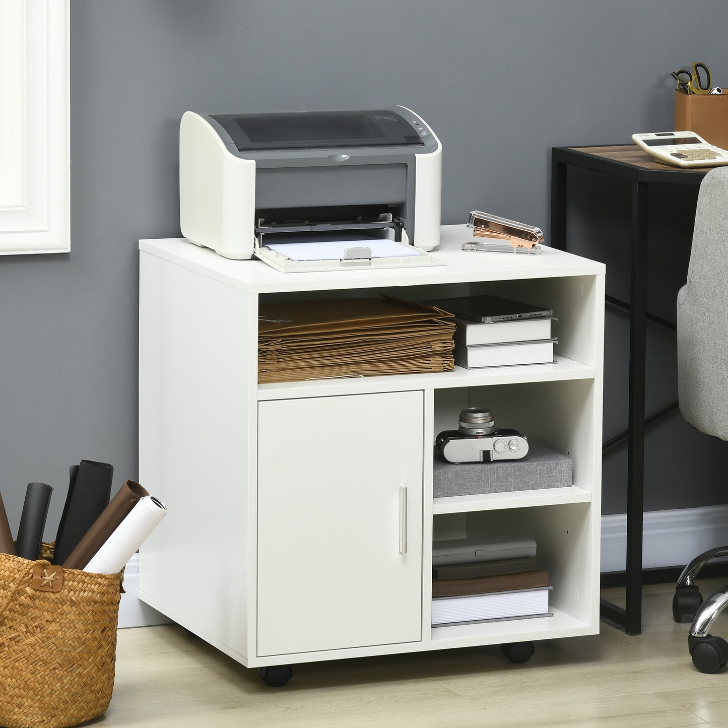 Multi-Storage Printer Stand, Mobile File Cabinet with Shelves