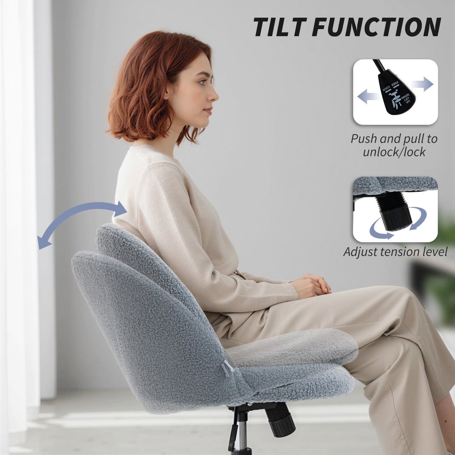 Teddy Fleece Office Chair with Wheels - Grey