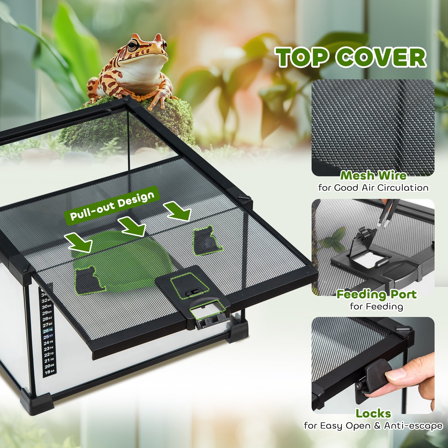 Glass Reptile Terrarium Insect Breeding Tank Vivarium Habitats with Thermometer for Lizards, Horned Frogs, Snakes, Spiders