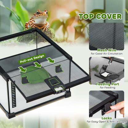 Glass Reptile Terrarium Insect Breeding Tank Vivarium Habitats with Thermometer for Lizards, Horned Frogs, Snakes, Spiders