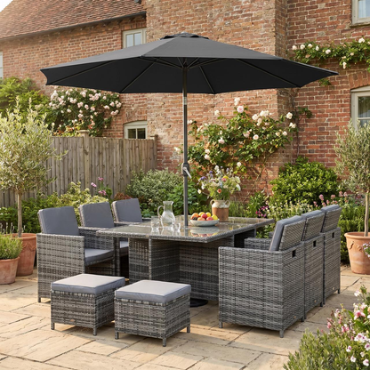 3(m) Tilting Parasol Garden Umbrellas, Outdoor Sun Shade with 8 Ribs, Tilt and Crank Handle for Balcony, Bench, Garden