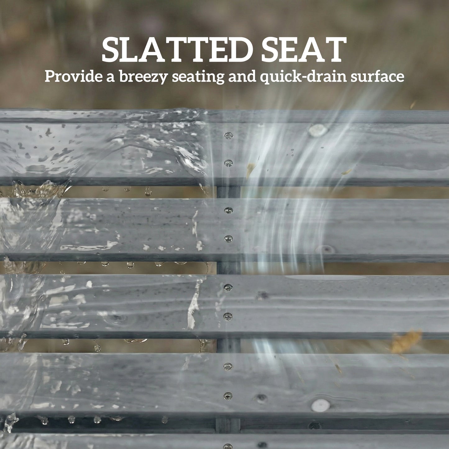 Wooden Outdoor Bench, 2 Seater Garden Bench, Backless Patio Bench with Slatted Curved Seat, Grey Embossed Finish