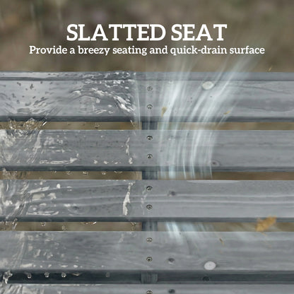 Wooden Outdoor Bench, 2 Seater Garden Bench, Backless Patio Bench with Slatted Curved Seat, Grey Embossed Finish