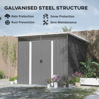 Garden Metal Storage Shed House Hut Gardening Tool Storage w/ Tilted Roof and Ventilation 8.5 x 6ft, Grey