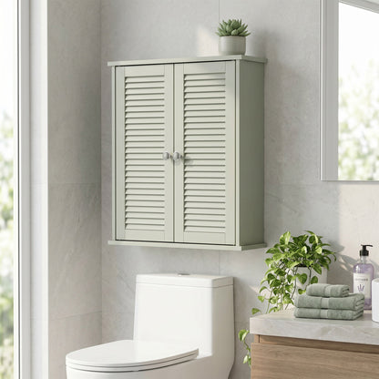 Bathroom Cabinet, Bathroom Wall Cabinet with Louvered Doors and Adjustable Shelf Storage for Kitchen, Light Green