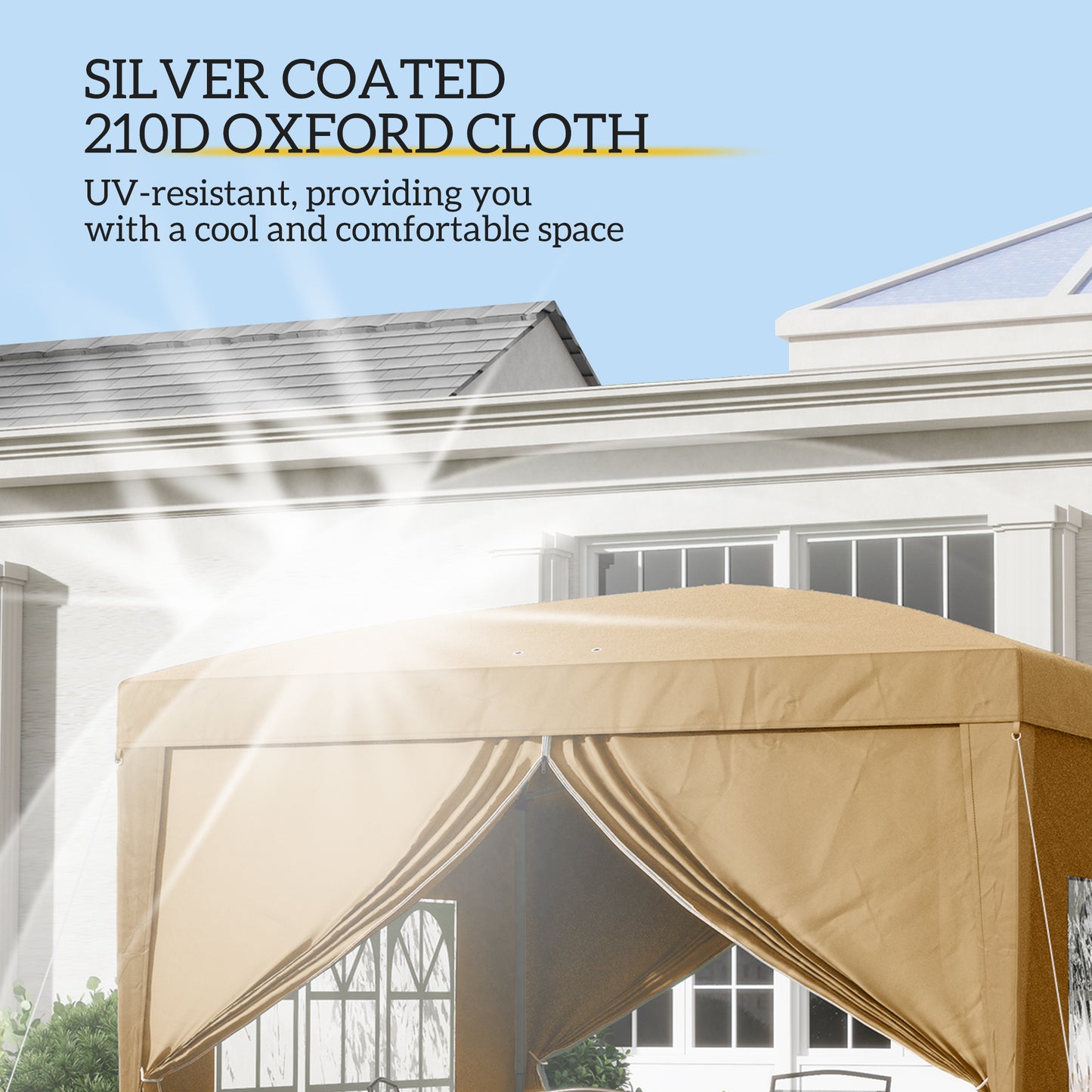 3x3(m) Pop-Up Gazebo, with Curtain Walls and Windows, Khaki