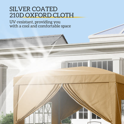 3x3(m) Pop-Up Gazebo, with Curtain Walls and Windows, Khaki