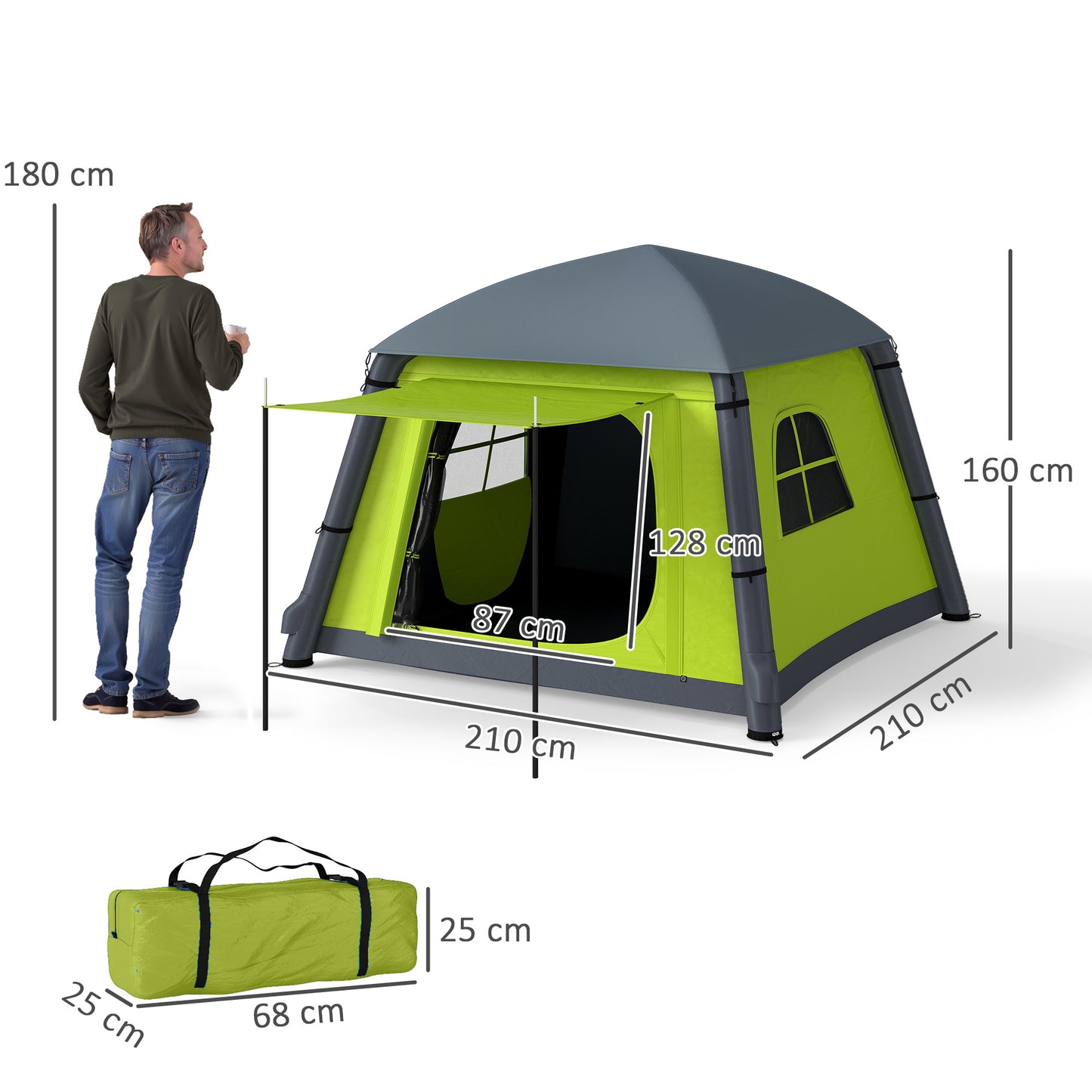 Inflatable Camping Tent w/ Hand Pump, Easy Setup 1/2 Person Blow Up Tent Waterproof 190T Taffeta w/ Mesh Windows