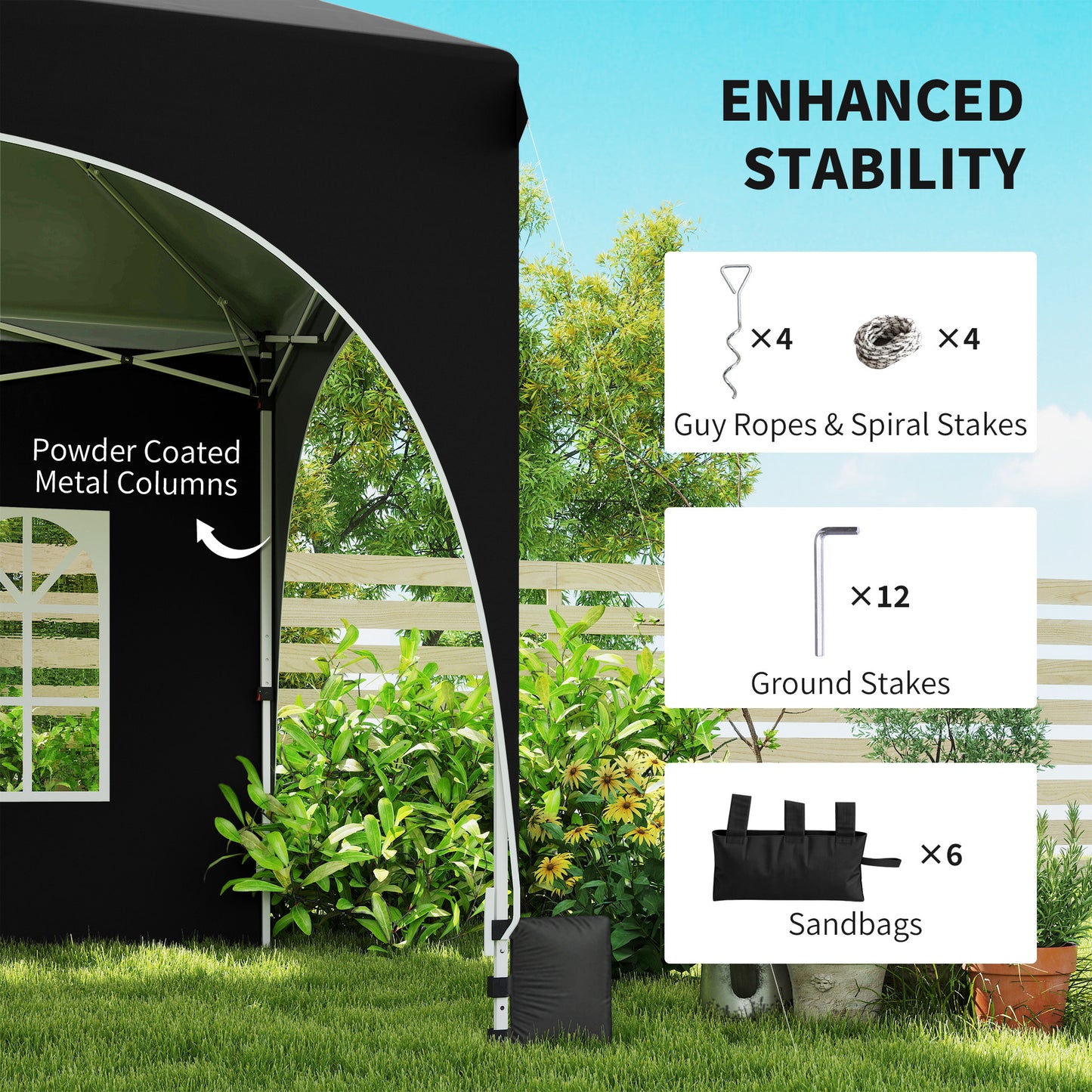 3 x 6m Pop Up Gazebo Shelter with Sides, 6 Sandbags, Peak Top Garden Party Tent Marquee with Carry Bag, Black