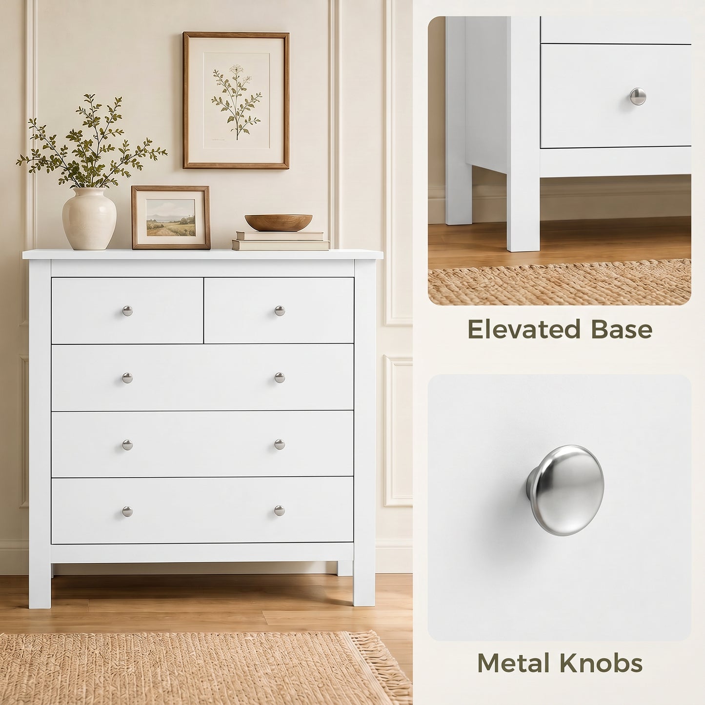 5 Drawer Chest of Drawers, Modern Dresser for Bedroom, Bedside Storage Cabinet