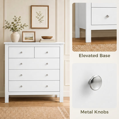 5 Drawer Chest of Drawers, Modern Dresser for Bedroom, Bedside Storage Cabinet