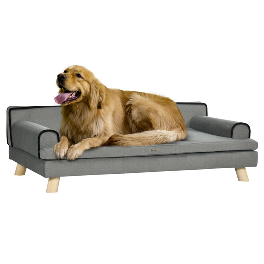 Dog Sofa, with Wooden Legs, Water-Resistant Fabric, for Medium & Large Dogs - Grey
