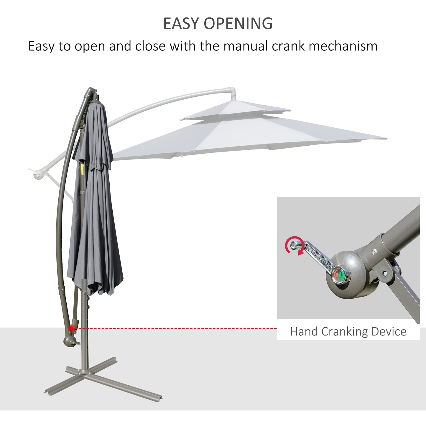 2.7m Garden Banana Parasol Cantilever Umbrella with Crank Handle, Double Tier Canopy and Cross Base for Outdoor
