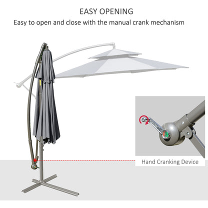 2.7m Garden Banana Parasol Cantilever Umbrella with Crank Handle, Double Tier Canopy and Cross Base for Outdoor