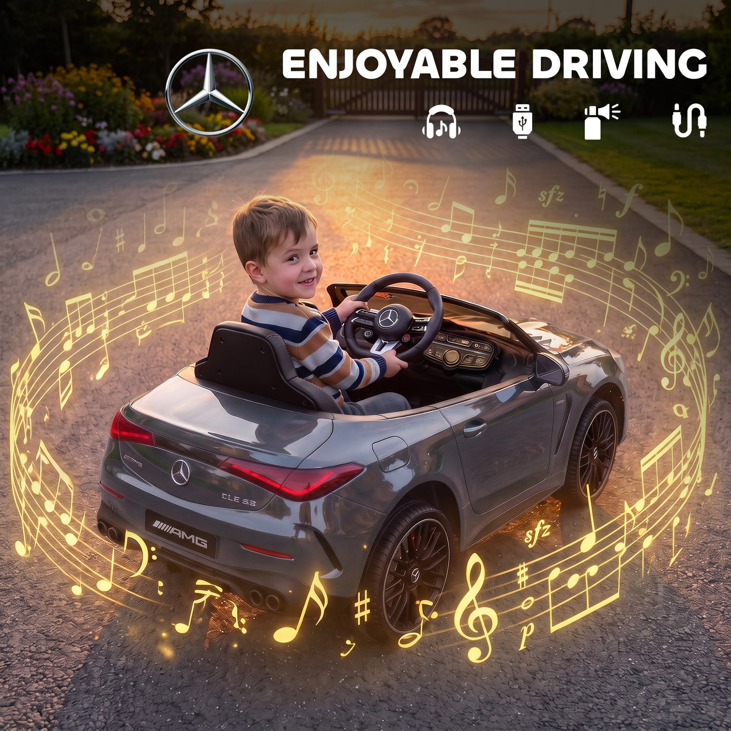Licensed Mercedes AMG Kids Electric Car, 12V Ride On Car with Dual Motors, Remote Control for 3-6 Years, Grey
