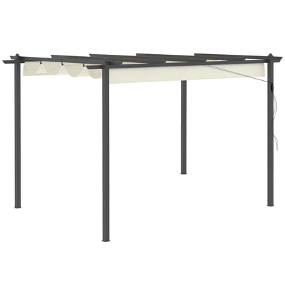 4 x 3(m) Aluminium Pergola with Retractable Roof, Garden Gazebo Canopy Shelter for Outdoor, Patio, Cream White