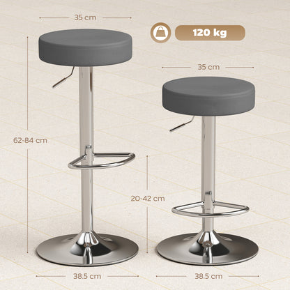 Bar Stools Set of 2, Modern PU Leather Swivel Barstools, Height Adjustable Breakfast Bar Chairs with Footrest, Grey