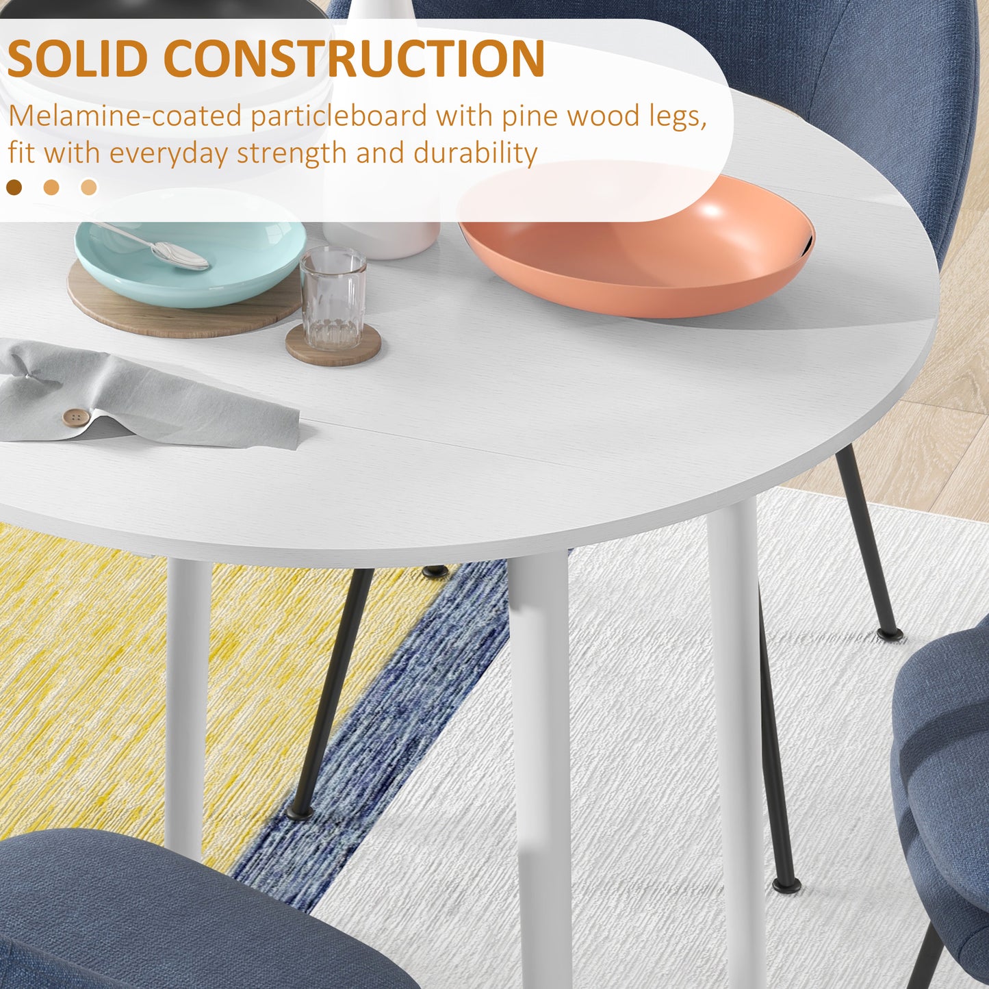 Folding Dining Table for 4, Round Drop Leaf Table, Modern Space Saving Small Kitchen Table with Wood Legs for Dining Room