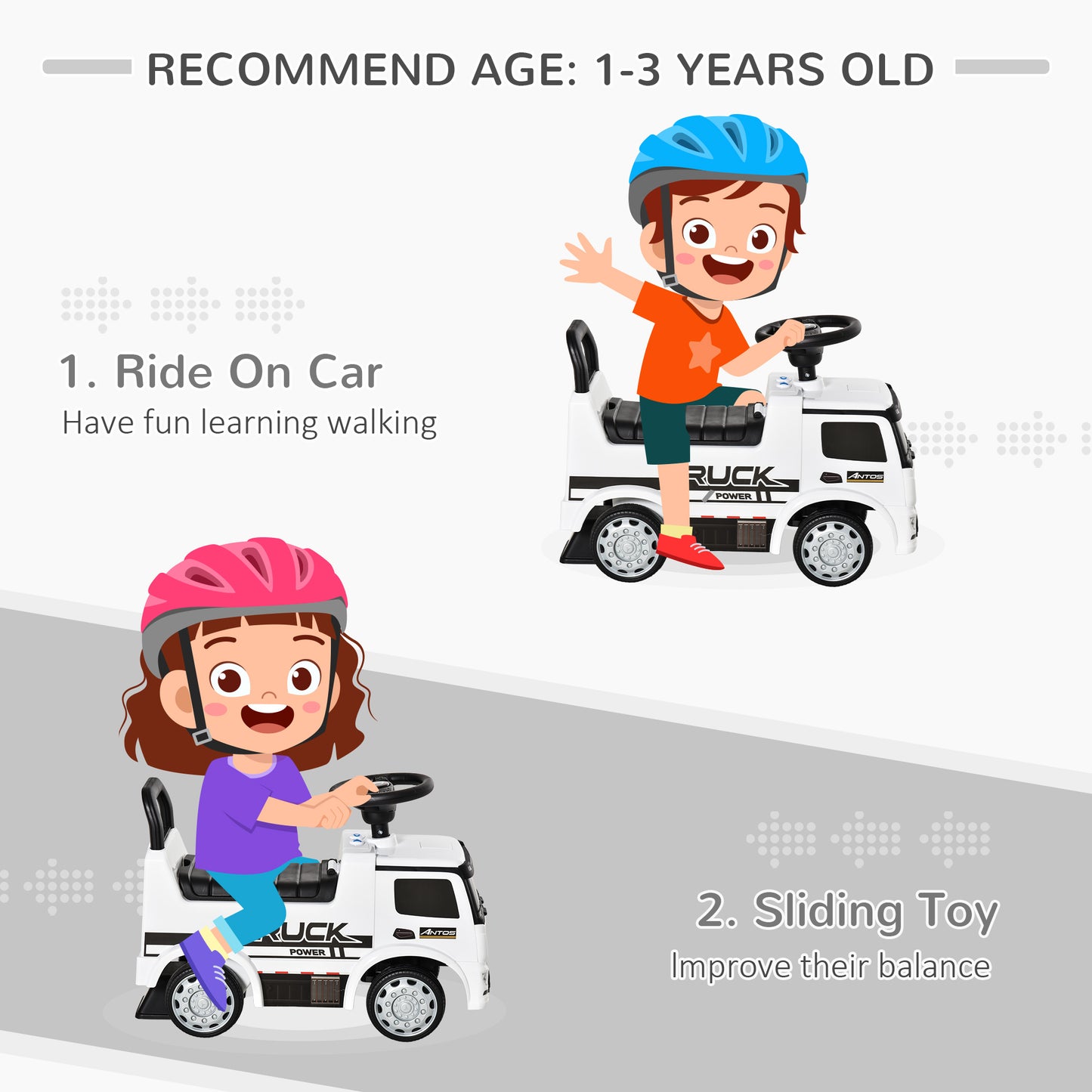 3-in-1 Ride On Car Foot To Floor Slider Toddler w/ Horn Steering Wheel NO POWER Manual Under Seat Storage Secure Design for 1