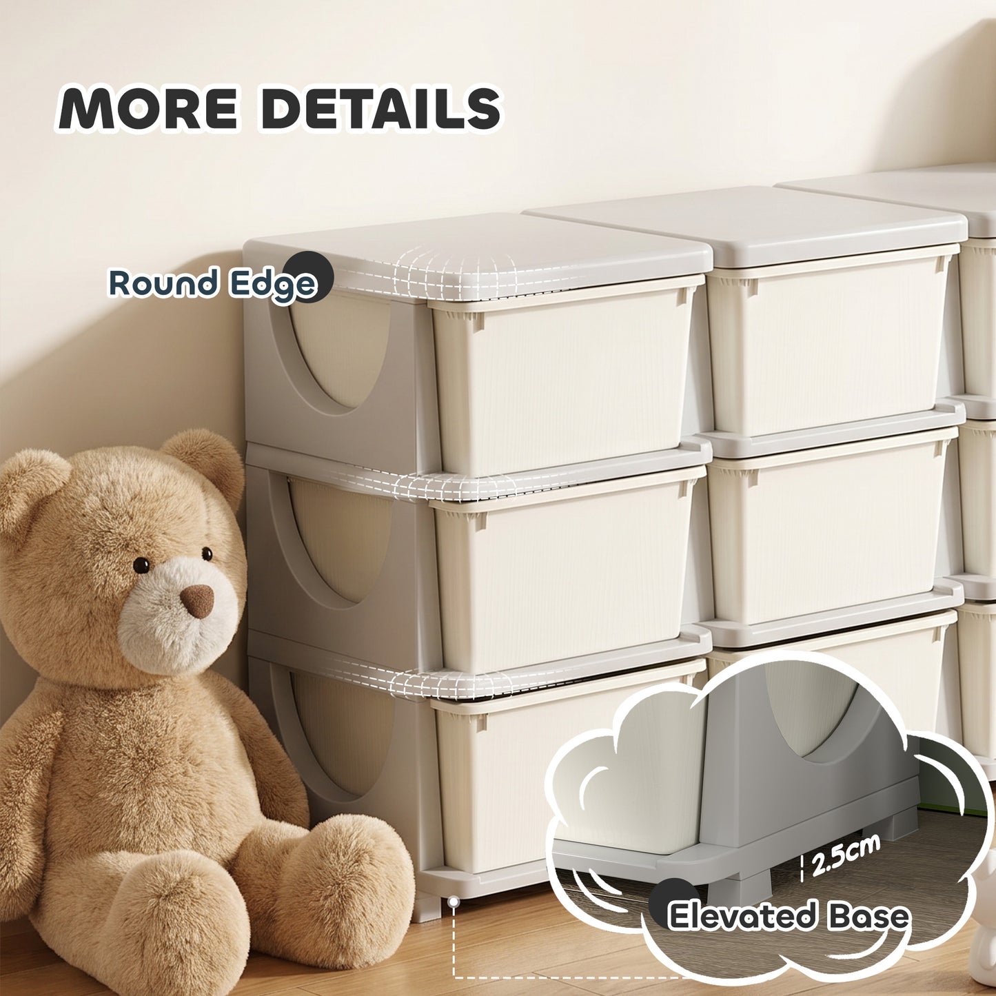 Kids Storage Unit, with Nine Drawers - Cream