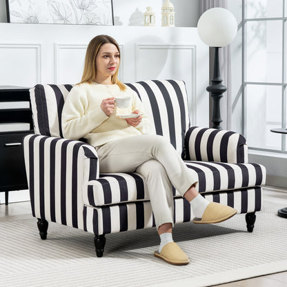 Modern Cuddle Chair, Velvet Single Sofa Armchair with Stripe, Turned Legs and Wide Seat