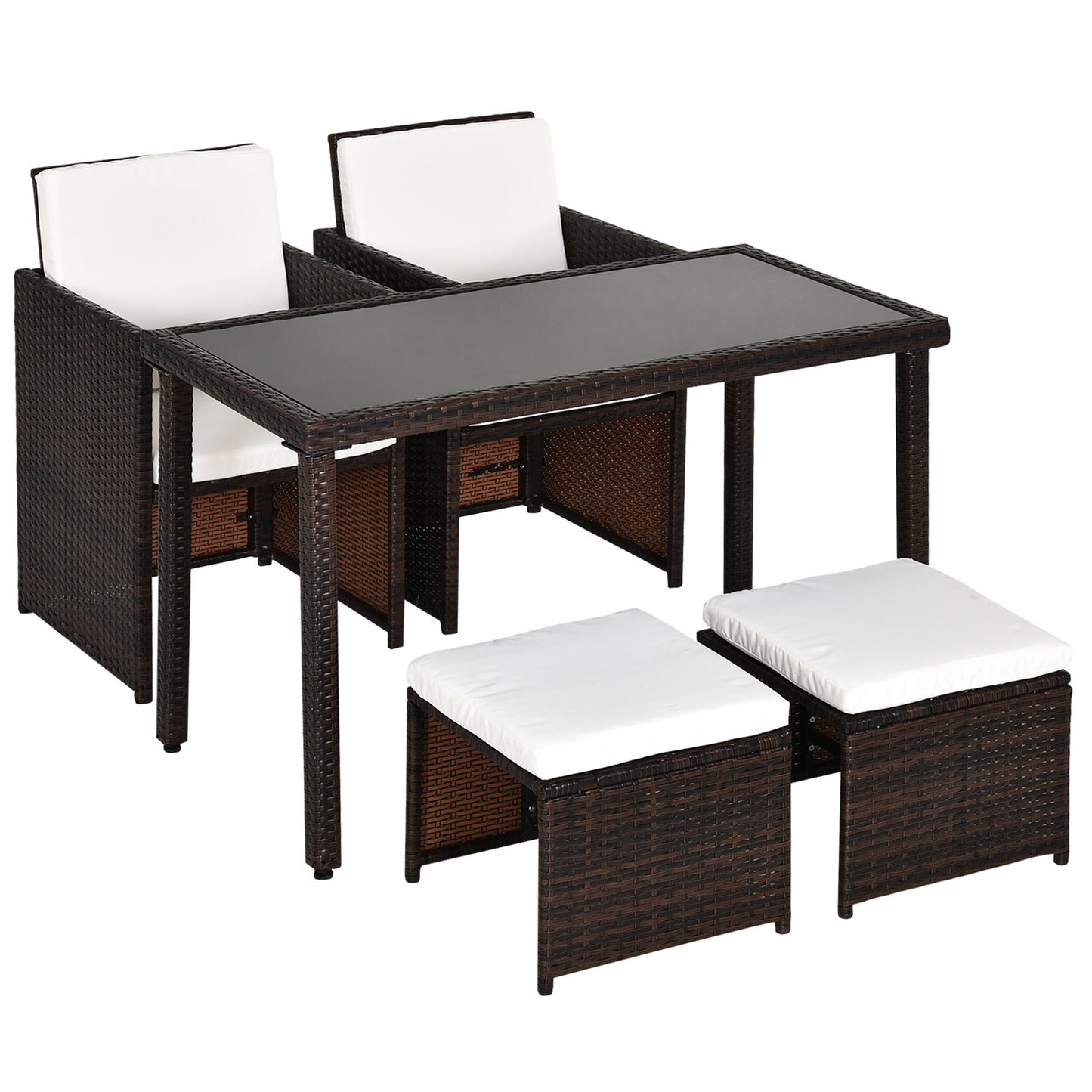 2 Seater Rattan Cube Garden Furniture Set, Rattan Dining Set with Cushions, Outdoor Dining Table and Chairs with 2 Armchairs