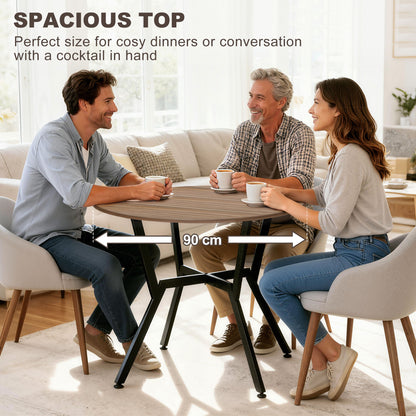 Dining Table, Round Kitchen Table with Black Legs, Anti-slip Foot Pads for Living Room, Dining Room 90 x 76 cm, Brown