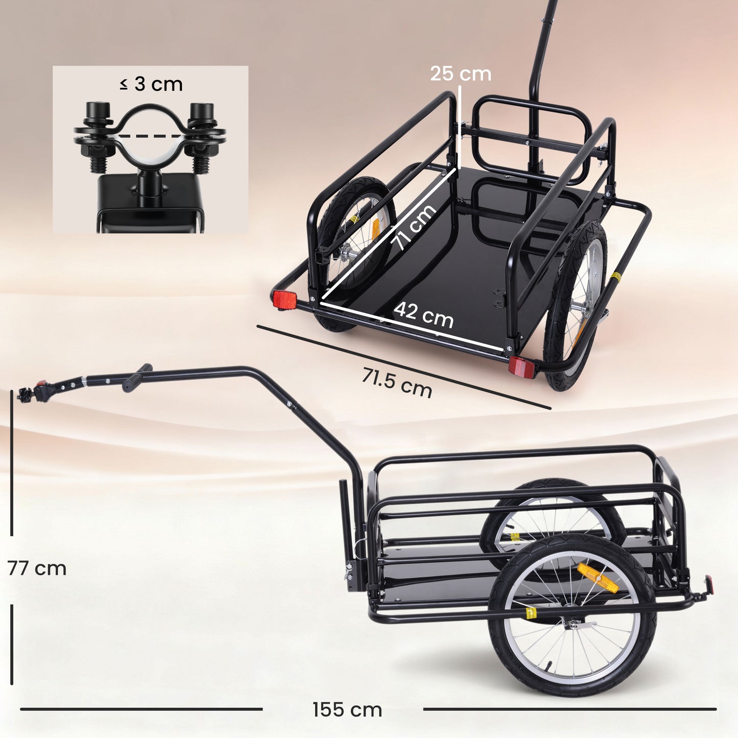 Bike Cargo Trailer Bicycle Trailer Cargo Storage Cart w/ Hitch Cycling Camping Luggage Storage Carrier Transport Steel Black