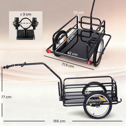 Bike Cargo Trailer Bicycle Trailer Cargo Storage Cart w/ Hitch Cycling Camping Luggage Storage Carrier Transport Steel Black
