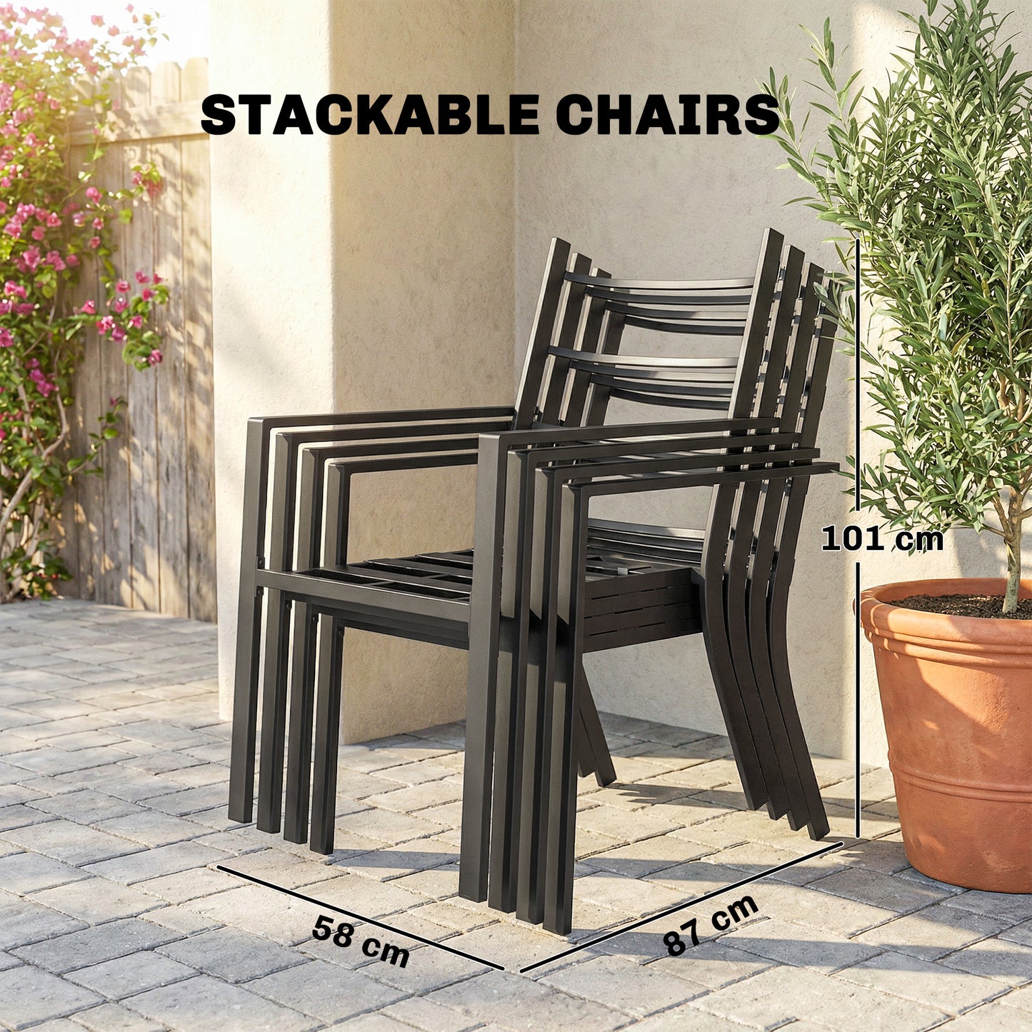 5 Pieces Outdoor Dining Set with Thick Cushions, Garden Dining Set for 4 with Stackable Chairs, Grey