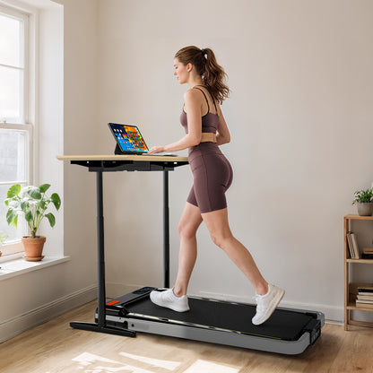 Folding Walking Treadmill, Under Desk Walking Pad with Incline, Silver Tone