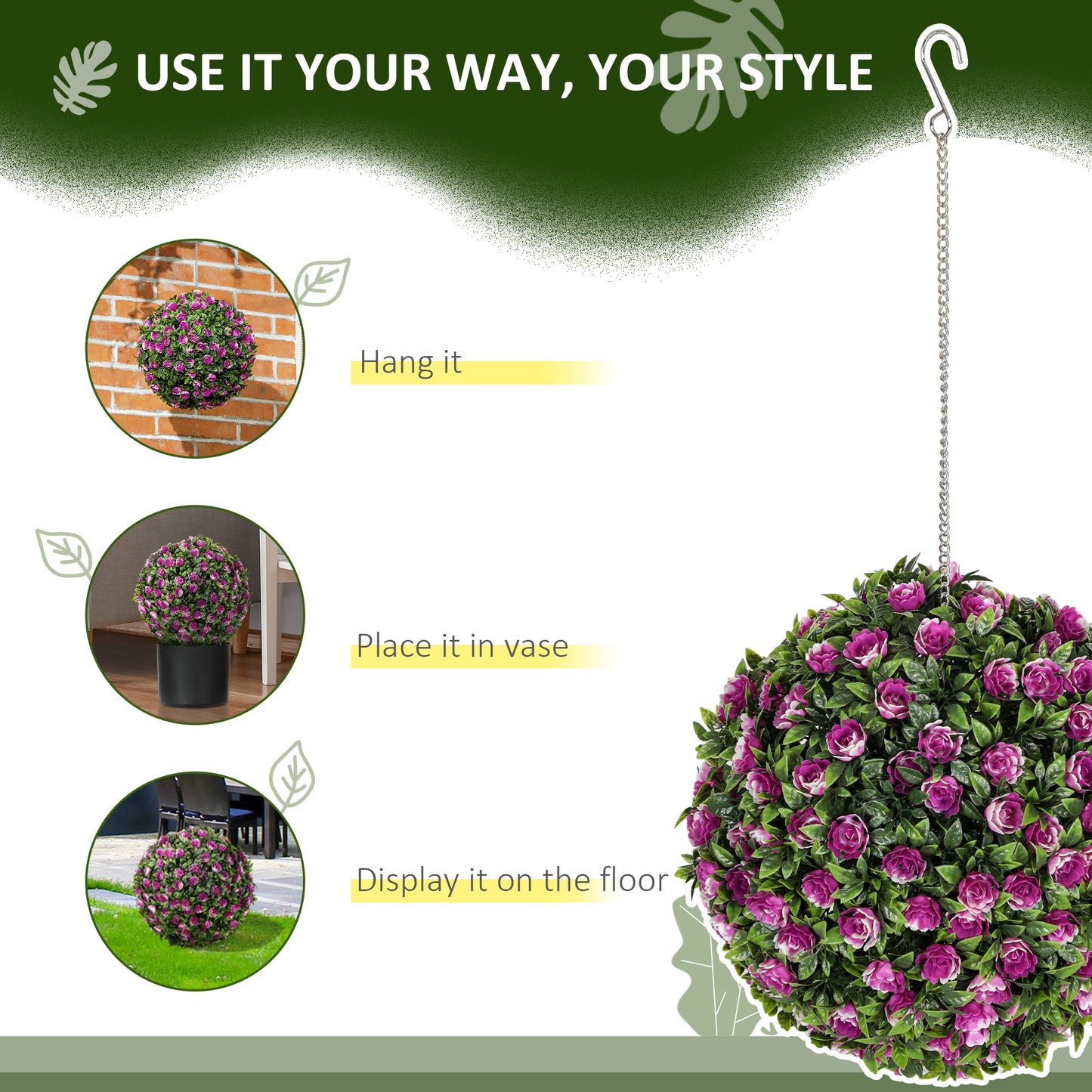 Set of 2 Decorative Artificial Plants, UV-protected Artificial Plant Topiary Rose Balls