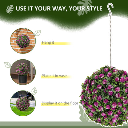 Set of 2 Decorative Artificial Plants, UV-protected Artificial Plant Topiary Rose Balls