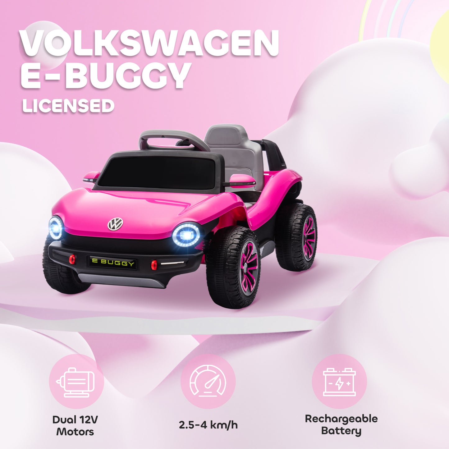 Volkswagen Licensed Kids Electric Car with Remote Control for Ages 3-6 Years, Pink