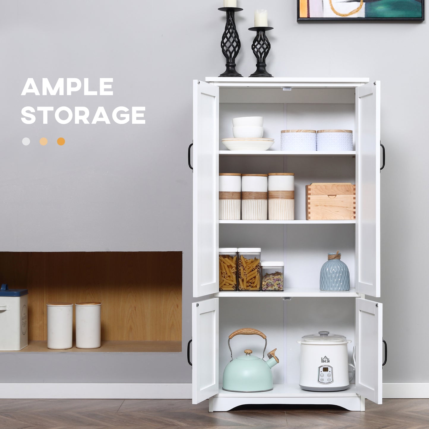 Accent Floor Storage Cabinet, Kitchen Cupboard Sideboard with Adjustable Shelves and 2 Lower Doors, White