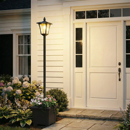 Garden Solar Lamp Post Light, Waterproof LED Solar Light Post with Planter, Black