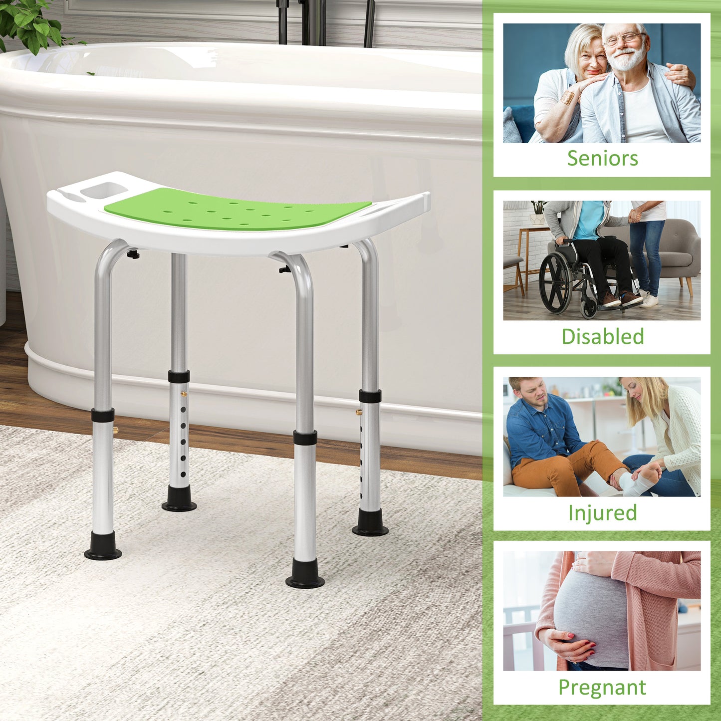 Shower Chair, Adjustable Height Shower Stool with Aluminium Frame and Non-Slip Feet