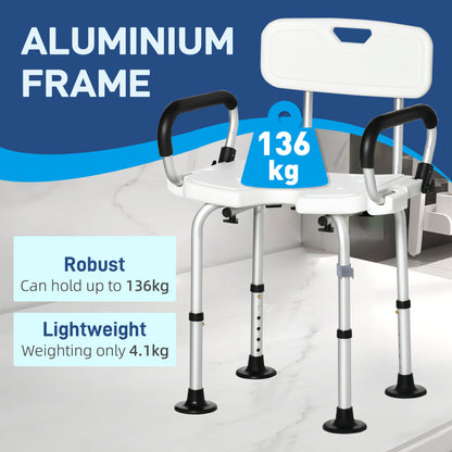 Shower Chair for the Elderly and Disabled, Height Adjustable Shower Stool with Back and Flipped Padded Arms