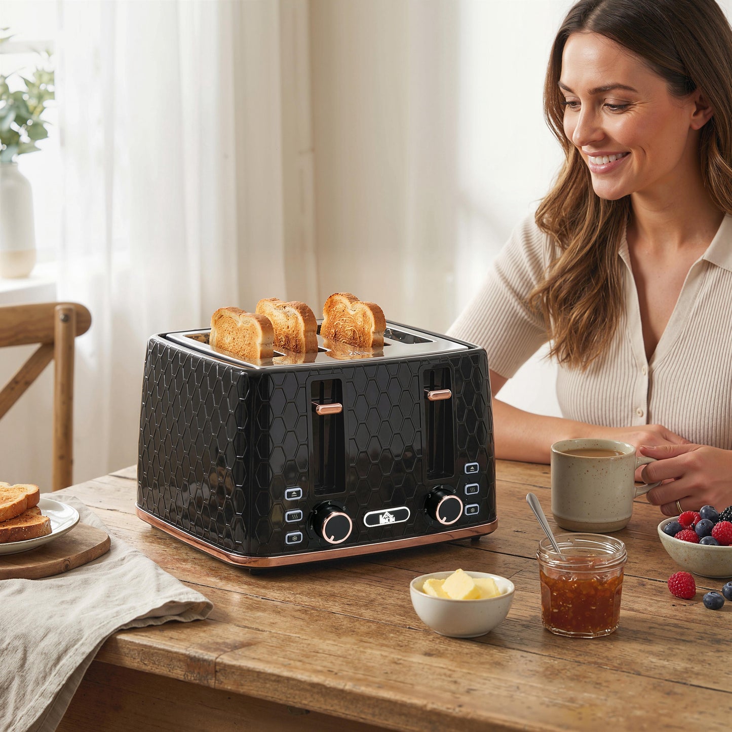 4 Slice Toaster with 7 Browning Levels, High Lift, Reheat/Defrost/Cancel, Self-centring Function, Removable Crumb Tray